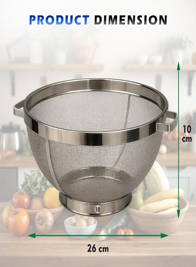 Ferohome 10 Inch 304 Stainless Steel Colander Basket|Free Cleaning Brush and Multi Fiber Cloth |Mesh Filter for Rinsing Rice, Washing Vegetables & Draining Pasta | Heavy-Duty Basket with Handles - Image 2